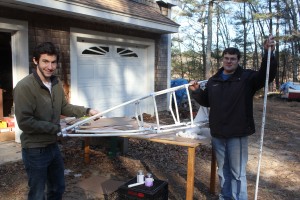 Alex and Brett show off the newly-glued bow section