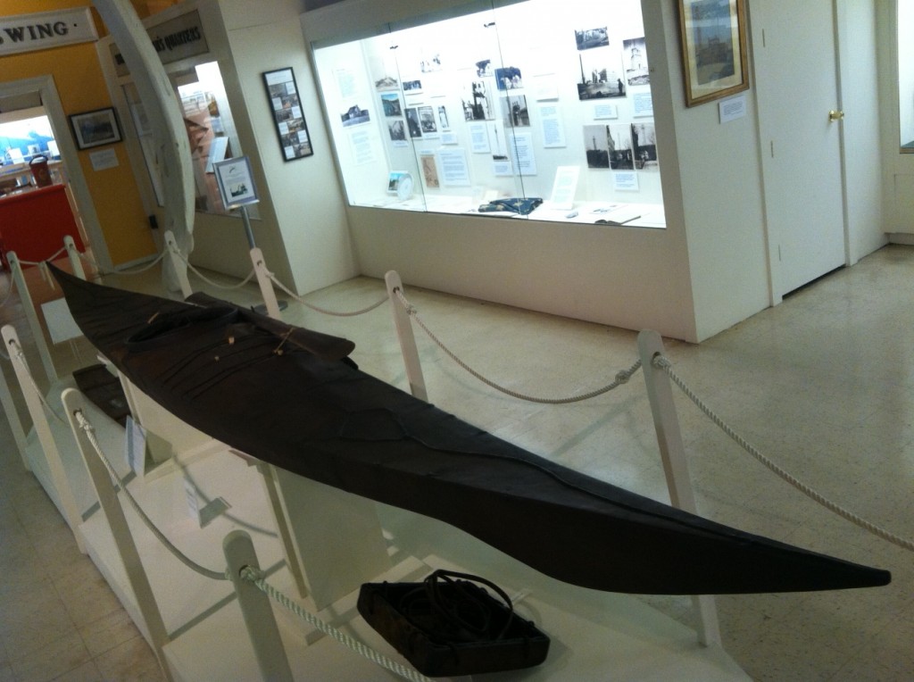 The MacMillan Kayak, on display at the Pilgrim Monument & Provincetown Museum in Provincetown, Mass.